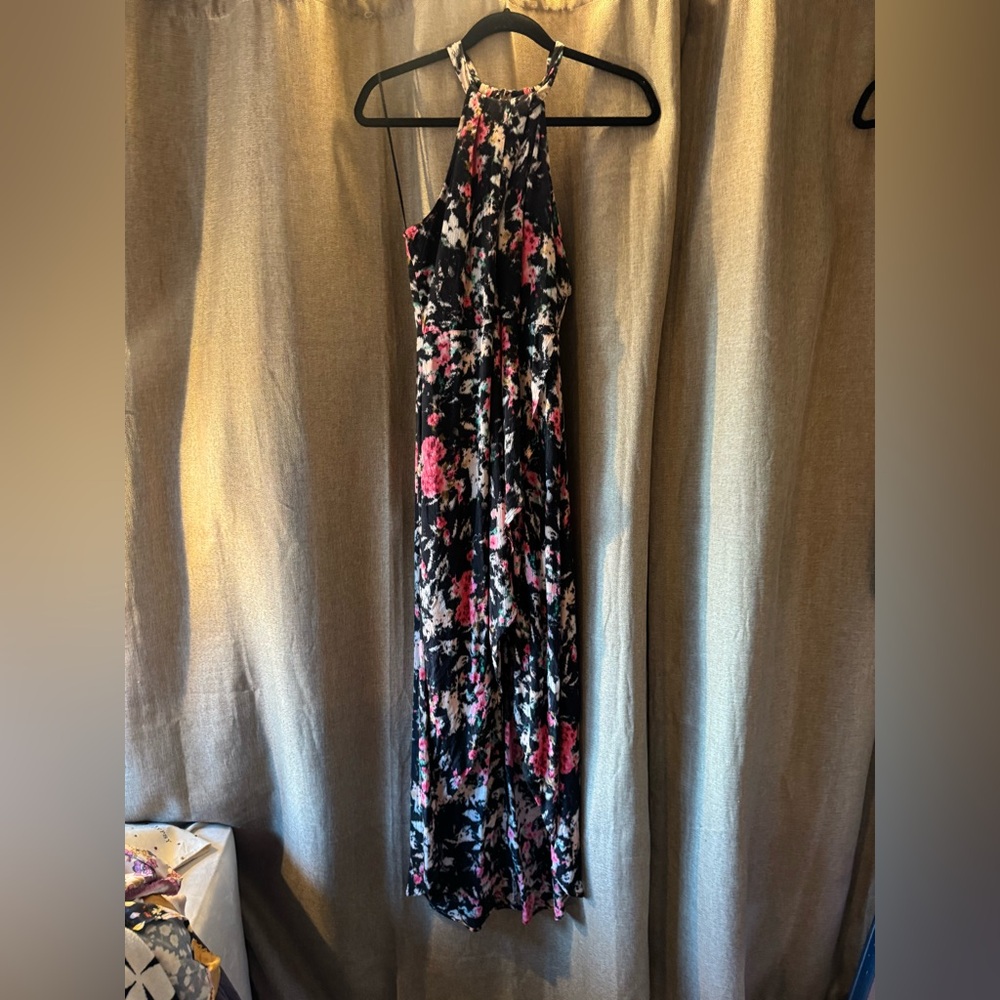 Astr Black and Pink Floral Maxi Dress